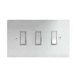 Primed White 3 Gang 2 Way 20A White Plastic Rocker Grid Switch on a Paintable Flat Plate with Screws