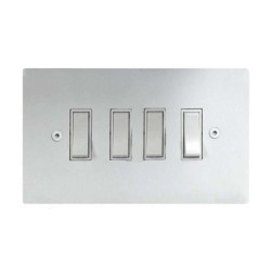 Primed White 4 Gang 2 Way 20A White Plastic Rocker Grid Switch on a Paintable Flat Plate with Screws