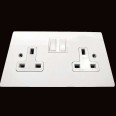 Primed White 2 Gang 13A Switched Double Socket White Plastic Rocker on a Paintable Flat Plate with Screws