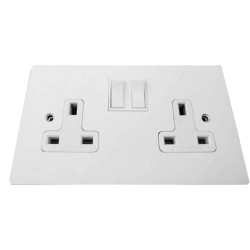 Primed White 2 Gang 13A Switched Double Socket White Plastic Rocker on a Paintable Flat Plate with Screws
