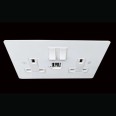 Primed White 2 Gang 13A Socket with 2 USB Sockets Flat Plate Paintable and White Trim (with Screws)
