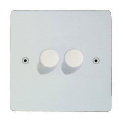 Primed White 2 Gang 2 Way 400W Push ON/OFF Dimmer Switch Paintable Flat Plate with Screws