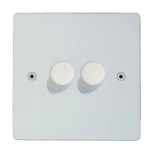 Primed White 2 Gang 10-120W Trailing Edge LED Dimmer on a Paintable Flat Plate with Screws