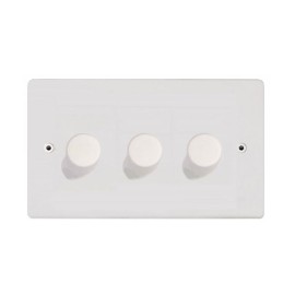 Primed White 3 Gang 10-120W Trailing Edge LED Dimmer on a Paintable Flat Plate with Screws