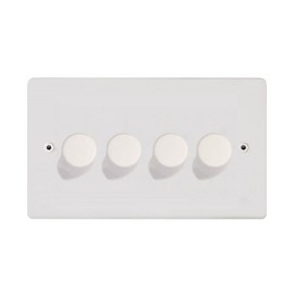 Primed White 4 Gang 10-120W Trailing Edge LED Dimmer on a Paintable Flat Plate with Screws