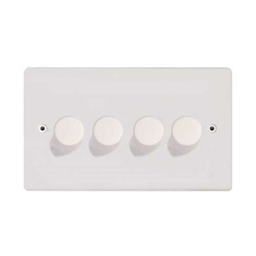 Primed White 4 Gang 10-120W Trailing Edge LED Dimmer on a Paintable Flat Plate with Screws