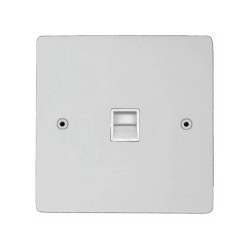 Primed White 1 Gang Secondary Phone Socket Outlet on a Paintable Flat Plate with White Trim with Screws
