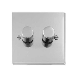2 Gang 2 Way Trailing Edge LED Dimmer Switch 10-120W in Polished Chrome Raised Plate Victorian Elite