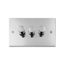 3 Gang 2 Way Push On/Off Dimmer Switch 400W in Polished Chrome Raised Plate Victorian Elite