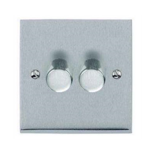 2 Gang 2 Way Trailing Edge LED Dimmer Switch 10-120W in Satin Chrome Raised Plate Victorian Elite