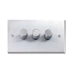 3 Gang 2 Way Trailing Edge LED Dimmer Switch 10-120W in Satin Chrome Raised Plate Victorian Elite