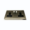 2 Gang 13A Switched Double Socket in Antique Brass and Black Trim Elite Stepped Flat Plate