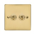 2 Gang 2 Way 20A Dolly Switch in Polished Brass Flat Plate and Toggle, Elite Flat Plate
