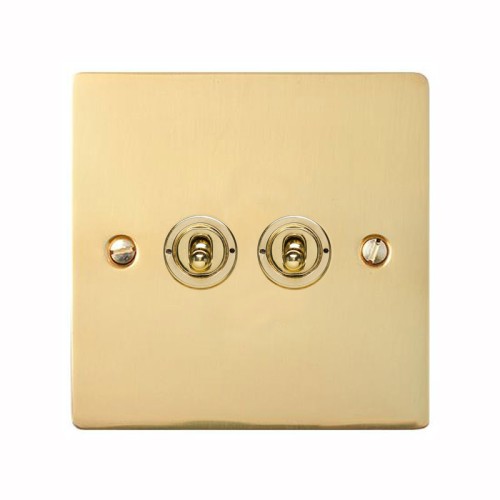 2 Gang 2 Way 20A Dolly Switch in Polished Brass Flat Plate and Toggle, Elite Flat Plate