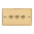 3 Gang 2 Way 20A Triple Dolly Switch in Polished Brass Flat Plate and Toggle, Elite Flat Plate