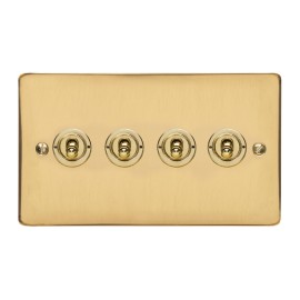4 Gang 2 Way 20A Dolly Switch in Polished Brass Flat Plate and Toggle, Elite Flat Plate
