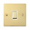 1 Gang Intermediate 10A Rocker Switch in Polished Brass Plate and Switch with White Plastic Trim, Elite Flat Plate