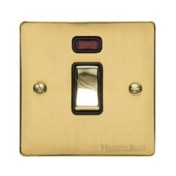 1 Gang 20A Double Pole Switch with Neon in Polished Brass Plate and Switch with Black Trim, Elite Flat Plate