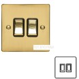 2 Gang 2 Way 10A Rocker Switch in Polished Brass Plate and Switch with White Plastic Trim, Elite Flat Plate