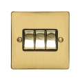 3 Gang 2 Way 10A Rocker Switch in Polished Brass Plate and Switch with Black Plastic Trim, Elite Flat Plate