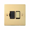 13A Switched Fused Spur in Polished Brass Plate and Switch with Black Plastic Trim, Elite Flat Plate