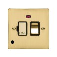 13A Switched Fused Spur with Neon and Cord Polished Brass Plate and Switch with Black Plastic Insert, Elite Flat Plate