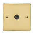 1 Gang TV/Coaxial Non-Isolated Socket in Polished Brass Flat Plate with Black Trim, Elite Flat Plate