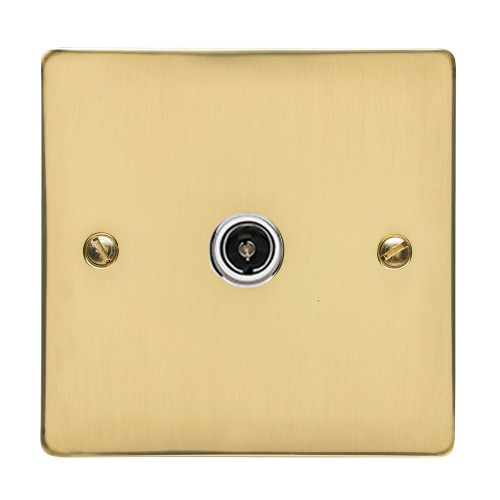 1 Gang TV/Coaxial Non-Isolated Socket in Polished Brass Flat Plate with White Plastic Trim, Elite Flat Plate