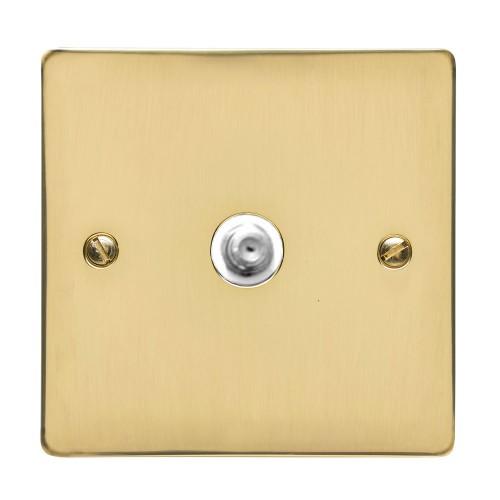 1 Gang Satellite Socket in Polished Brass Flat Plate with White Plastic Trim, Elite Flat Plate