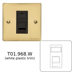 1 Gang RJ45 Data Socket Outlet in Polished Brass Flat Plate with White Trim, Elite Flat Plate
