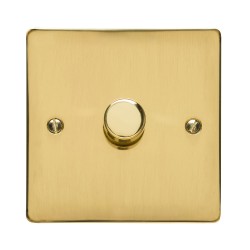 1 Gang 2 Way Trailing Edge LED Dimmer 10-120W Polished Brass Plate and Knob, Elite Flat Plate