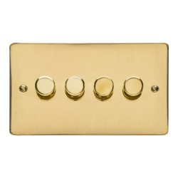 4 Gang 2 Way Trailing Edge LED Dimmer 10-120W Polished Brass Plate and Knob, Elite Flat Plate