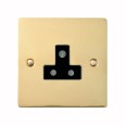 1 Gang 5A 3 Pin Unswitched Socket in Polished Brass Flat Plate with Black Trim, Elite Flat Plate