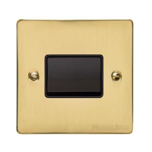 6A Triple Pole Fan Isolator Switch in Polished Brass with Black Trim and Switch, Elite Flat Plate