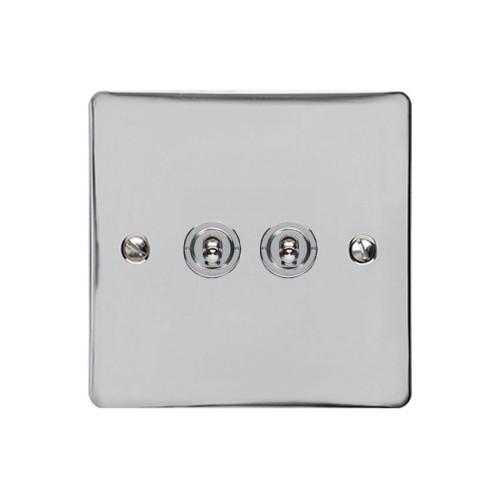 2 Gang 2 Way 20A Dolly Switch in Polished Chrome Flat Plate and Toggle, Elite Flat Plate