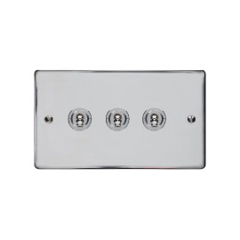 3 Gang 2 Way 20A Dolly Switch in Polished Chrome Flat Plate and Toggle, Elite Flat Plate