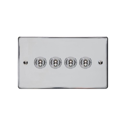 4 Gang 2 Way 20A Dolly Switch in Polished Chrome Flat Plate and Toggle, Elite Flat Plate