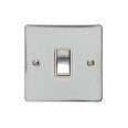 1 Gang 2 Way 10A Rocker Switch in Polished Chrome Plate and Switch with White Plastic Trim, Elite Flat Plate
