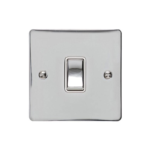 1 Gang 20A Double Pole Rocker Switch in Polished Chrome Plate and Switch with White Trim, Elite Flat Plate