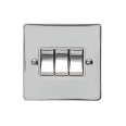 3 Gang 2 Way 10A Rocker Switch in Polished Chrome Plate and Switch with White Plastic Trim, Elite Flat Plate