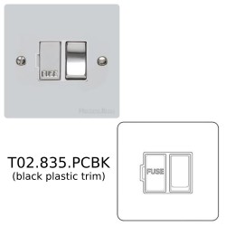 13A Switched Fused Spur in Polished Chrome Plate and Switch with Black Plastic Trim, Elite Flat Plate