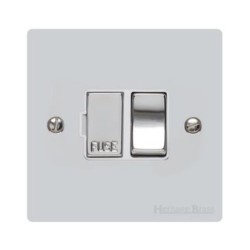 13A Switched Fused Spur in Polished Chrome Plate and Switch with White Plastic Trim, Elite Flat Plate