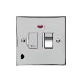 13A Switched Fused Spur with Neon and Cord in Polished Chrome Plate and Switch with White Plastic Insert, Elite Flat Plate
