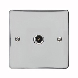1 Gang TV/Coaxial Non-Isolated Socket in Polished Chrome Flat Plate with White Trim, Elite Flat Plate