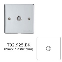 1 Gang Satellite Socket in Polished Chrome Flat Plate with Black Plastic Trim, Elite Flat Plate