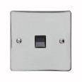 1 Gang Secondary Telephone Socket in Polished Chrome with Black Trim, Elite Flat Plate