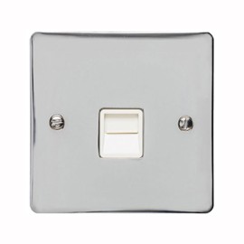 1 Gang Secondary Telephone Socket in Polished Chrome with White Trim, Elite Flat Plate