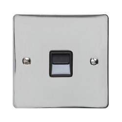 1 Gang Secondary Telephone Socket in Polished Chrome with Black Trim, Elite Flat Plate
