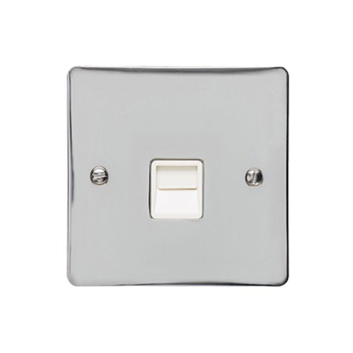 1 Gang Master Line Telephone Socket in Polished Chrome with White Trim, Elite Flat Plate
