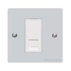 1 Gang RJ45 Single Data Socket Outlet in Polished Chrome with White Trim, Elite Flat Plate